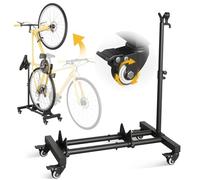 Freestanding Vertical Bike Storage Stand with Wheels, Stable Floor Bike Racks for Garage/Apartment, Indoor Cycle Storage Rack, Adjustable Height, No Drilling Required, Max 10cm Tire Width