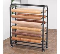 Freestanding Vinyl Spool Display Rack with Adjustable Hanging Rod for Commercial Retail and Studio Use