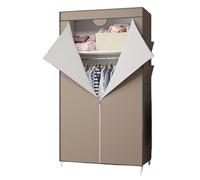 Freestanding Wardrobe Storage Closet - Simple Cloth Organizer with Cover for Bedroom & Apartment Furniture - Stylish Garment Rack in Coffee Color