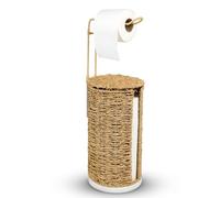 Freestanding Wicker Toilet Paper Holder with Lid, 3 Rolls of Toilet Tissue Storage, Rattan Handmade Woven Toilet Paper Roll Holder Stand, Decorative Boho Bathroom Farmhouse Toilet Paper Holder