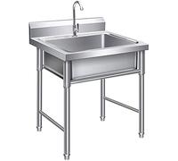 Freestanding with Stand, Commercial Restaurant Kitchen Single Bowl Set Faucet and Baffle, Utility Vanity for Indoor Outdoor/60 * 60 * 80Cm