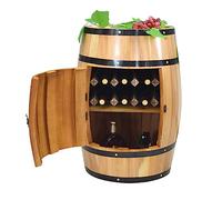 Freestanding Wooden Barrel Wine Holder - Lockable Storage Cabinet, Door Open Design, Home Kitchen Bar Accessory, Vineyard Wine Barrel Storage Table