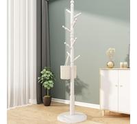 Freestanding Wooden Coat Rack with 8 Hooks, Adjustable Entryway Hall Tree for Clothes, Hats & Bags, 69" Tall White Coat Hanger Stand, Stylish Space Saver