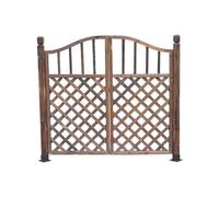Freestanding Wooden Garden Gate Arched Double Door Fence for Outdoor Patio & Yard ge Carbonized Wood Entryway Perfect for Vegetable Gardens and Home Decks.