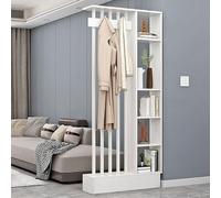 Freestanding Wooden Room Divider with Coat Rack and Shelf Full Height for Tea Coffee Shop White 100x24x200cm Stylish Space Separator