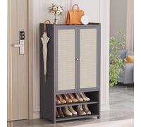 Freestanding Wooden Shoe Storage Cabinet with Doors - Stylish Shoe Rack for Entryway Hallway - Available in Brown Black Gray - Maximize Space & Declutter