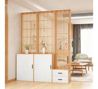 Freestanding Wooden Slats Room Divider with Open Storage, Floor to Ceiling Partition Screen for Home Entrance Hall Decor and Shoe Organization