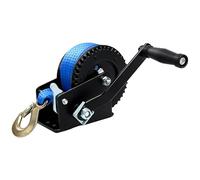 FreeTec 1200lbs Hand Winch Hand Crank Strap Gear Winch with 26ft Blue Polyester Strap for ATV Boat Trailer Heavy Duty
