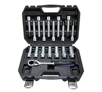 FreeTec 18PCS Shock Absorber Strut Nut Removal Tool, 1/2" Suspension Strut Nut Disassembly Go-Through Socket Set with Ratchet, Universal Shock Absorber Installation Removal Set for Auto Repair (Black)