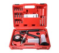 FreeTec 23PC Vacuum Brake Bleeding Kit, 2 In 1 Hand Vacuum Pump with Guage, One Man Brake Bleeder Vacuum Pump for Car Motorcycle Automotive Truck (Red)