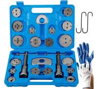FreeTec 24-Piece Brake Caliper Tool Set - Brake Piston Reset Set with Right & Left Thread Spindles, 18 Adapters, 2 Brake Hangers, Cases and Gloves - for Cars and Trucks