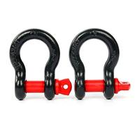 FreeTec 3/4” Bow Shackles D Ring Shackles, 4.75 Tons (9,500 Lbs) Heavy Duty Galvanized Lifting Shackles, 2 Pack Screw Pin D Shackles for Lifting Towing Construction 4x4 Offroad Recovery, Black & Red