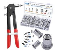 FreeTec 436pcs Rivnut Tool Kit, Rivet Nut RIV Nut Tool Kit, M3 M4 M5 M6 M8 Captive Nuts Rivet Threaded Insert Plier with Mandrels for Metal Pipe Frame Car Furniture Repair (Red)