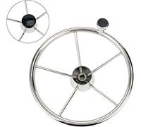 FreeTec 5-Spoke 13-1/2 Inch Destroyer Style Stainless Boat Steering Wheel with M Size Knob - 9310SRF1
