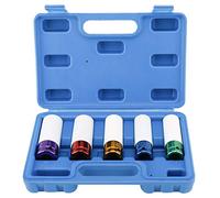 FreeTec 5pcs Wheel Socket Set, 1/2 Inch Impact Wheel Nut Socket Set, Thin Wall Deep Reach Metric Impact Driver Socket Sets 15mm 17mm 19mm 21mm 22mm