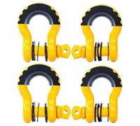 FreeTec D Ring Shackle, 4.75 t Large Galvanised Steel Shackle, Pack of 4 Curved Shackles with Eye Bolts, Heavy Shackles Towing Lifting Shekel for Car 4 x 4 Offroad Winch (Yellow)