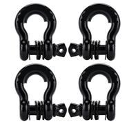 FreeTec D Ring Shackle, 4.75 t Large Galvanised Steel Shackle, Pack of 4 Curved Shackles with Eye Bolts, Heavy Shackle Towing Lifting Shekel for Car 4 x 4 Offroad Winch (Black)