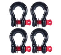 FreeTec D Ring Shackle, 4.75t Large Galvanised Steel Shackle, Pack of 4 Curved Shackles with Eye Bolts, Heavy Shackle Towing Lifting Shekel for Car 4x4 Offroad Winch (Black and Red)