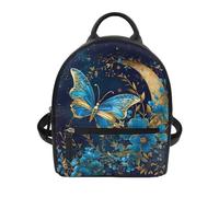 Freewander Mini Backpack Kids Children Backpack Schoolbags Shoulder Purse PU Leather Travel Pack Book Bag, Blue Butterfly Golden Moon, Daypack Backpacks