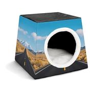 Freeway Highway Road in The Desert Cat Bed for Indoor Cats - Foldable Cat & Dog House with Removable Cozy Cushion, Waterproof Oxford Washable Pet House for Small Pets 13.8" X 13.8" X 11.8"