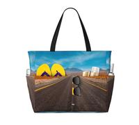 Freeway Highway Road in The Desert Print Large Waterproof Beach Tote Bag for Women with Zip and Pockets Foldable Handbag for Travel Pool Shopping Holiday Gym