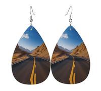 Freeway Highway Road In The Desert Print Leather Dangle Earrings For Women Elegant Drop Earrings Lightweight Fashion Jewelry
