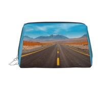 Freeway Highway Road in The Desert Print Makeup Bag Portable Leather Waterproof Cosmetic Bag Clutch Makeup Brush Bag (6.7x4.3in)