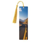Freeway Highway Road in The Desert Wooden Bookmark with Tassels, Natural Rectangle Wood Craft Tags, Gifts for Men and Women