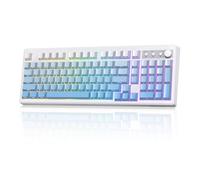 FREEWOLF K100 Membrane RGB Wireless Gaming Keyboard with Number Pad, Bluetooth /2.4G Wireless/USB-C Wired Connection, PBT Gradient Side Engraved Keycaps, 4000mAh, Media Knob, for Mac/Win - Blue