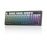 FREEWOLF K100 Membrane RGB Wireless Gaming Keyboard with Number Pad, Bluetooth /2.4G Wireless/USB-C Wired Connection, PBT Gradient Side Engraved Keycaps, 4000mAh, Media Knob, for Mac/Win - Black