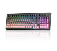FREEWOLF K100 Membrane RGB Wireless Gaming Keyboard with Number Pad, Bluetooth /2.4G Wireless/USB-C Wired Connection, PBT Gradient Side Engraved Keycaps, 4000mAh, Media Knob, for Mac/Win - Blackberry