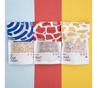 Freeze-Dried Dog and Cat Treats Box - 3 Pack. Healthy Dog Treats for Single Ingredient Snack. They are the perfect match for cat food and dog food. Include cod cubes, beef liver and duck cubes
