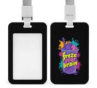 Freeze Your Brain ID Badge Holders with Lanyard Vertical Sliding Card Protector for Office Factory Hospital