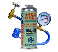 FREEZEECO Replacement Refrigerant R134a for Car Air Conditioners - 1 Can 2-in-1, 235g + Pressure Line with Pressure Gauge