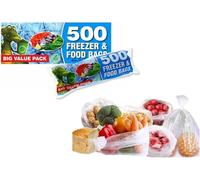 Freezer and Sandwich Bags empty Pack of 500 THIN Clear Plastic Bags on Roll for All Types of Food Preservation Versatile and Durable Fridge & Freezer Safe 17 X 19cm Keeps Food Fresh