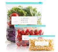 Freezer Bags, 45 Pcs Reusable Ziplock Food Storage Bags, Sandwich Bag 3 Sizes (6L/1.7L/0.8L), BPA Free, Leak-Resistant Zip Seal, Expandable Bottom for Fruits, Vegetables, Meat, Snacks, Grains