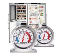 Freezer Refrigerator Thermometers Large Dial Thermometer Classic Fridge with Red Indicator for Cooler Dual-Scale Cooler Hooks or Stands Alone Durable Steel fridge thermometer sensor(2 Pack)