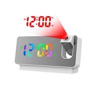 Frefgikty 180° Rotation Projection Alarm Clock for Bedroom LED Colorful Digital Projection on Ceiling USB Charger Time White A