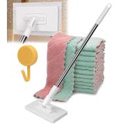 Fregona Antipolvo Desechabl, Flat Mop with Disposable Pads, 360° Mini Dust Mop, 39" Wet and Dry Mopping Sweeper Stick with Locking Head & Sweeping Cloths for Wall, Window (1Set+5Cloths)