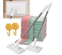 Fregona Antipolvo Desechabl, Flat Mop with Disposable Pads, 360° Mini Dust Mop, 39" Wet and Dry Mopping Sweeper Stick with Locking Head & Sweeping Cloths for Wall, Window (2Set+10Cloths)