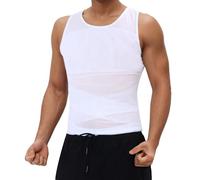 Freiesoldaten Men's Compression Shirt Slimming Body Shaper Vest Tight Shapewear Waist Trainer Undershirt Tank Top White