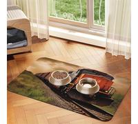 Freight Train Dog Food Mats for Floors, 12x18 Inch Non-Slip Super Absorbent Pet Food Mat, Dishwasher Dog Mat for Food and Water, Cute Quick Dry Pet Feeding Mat for Dogs Puppy Cats