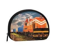 Freight Train Mini Zipper Coin Purse, Small Travel Organizer with All-Over Print, Durable Polyester Fabric, Compact Pouch for Coins,Keys