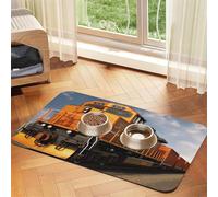 Freight Train Pet Feeding Mat Absorbent Pu Leather Dog Cat Food Mats Contain Spills Protects Floors, Anti-Slip Rubber Backing Dog Bowl Mats Easy Clean Pet Placemats 40x60cm