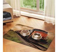 Freight Train Pet Feeding Mat Absorbent Pu Leather Dog Cat Food Mats Contain Spills Protects Floors, Anti-Slip Rubber Backing Dog Bowl Mats Easy Clean Pet Placemats 30x45cm