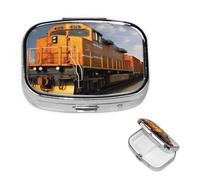 Freight Train Pill Box 2 Compartment Medicine Pill Organizer Square Pill Case for Purse & Pocket Travel Pillbox Portable Metal Medicine Vitamin Fish Oil Organizer Unique Gift