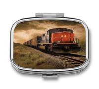Freight Train Pill Box 2 Compartment Small Square Pills Case Portable for Pocket Pill Organizer Travel Metal Pill Holder for Office Home Vitamin Medicine Fish Oil