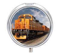 Freight Train Pill Box Small Round Pill Case Portable Travel Pill Container Multi-Functional Moisture Proof Metal Medicine Pill Organizer Box for Vitamins Fish Oil