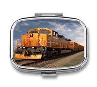 Freight Train Pill Organizer with 2 Compartments Metal Square Pill Case Small Pill Box Portable Medicine Box Slim Travel Pill Container Medicine Organizer for Daily Use