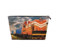 Freight Train Printed Leather Travel Toiletry Makeup Bag with Gold Zipper for Women on the Go